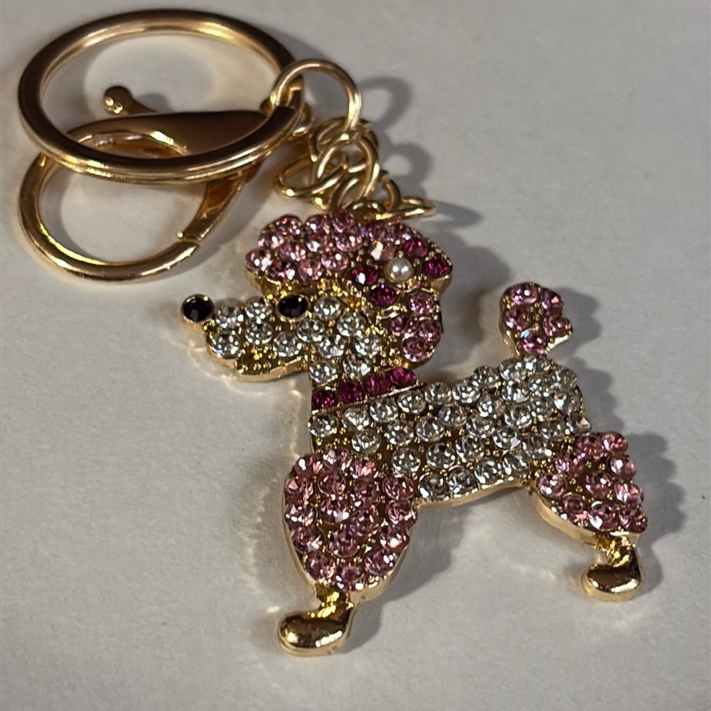Sparkling poodle dog Keychain with pink Accents